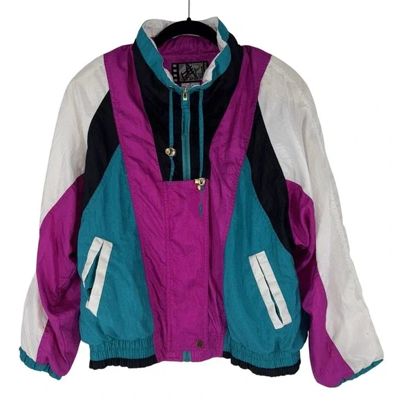 VTG River Edge Sport Women's Windbreaker Medium Multicolor Full Zip 80's 90's - Picture 2 of 13